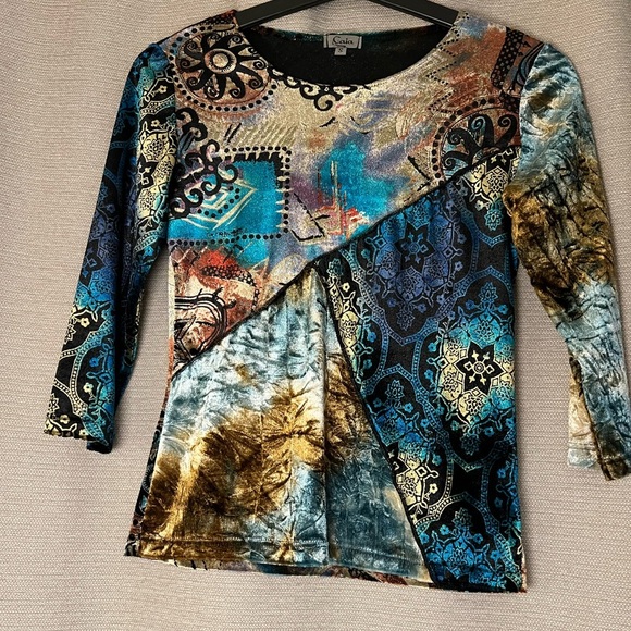 Caia 3/4 Sleeve Velvet Multicolor Y2K 2000’s 90’s  Mystical Top Blouse - Picture 1 of 10